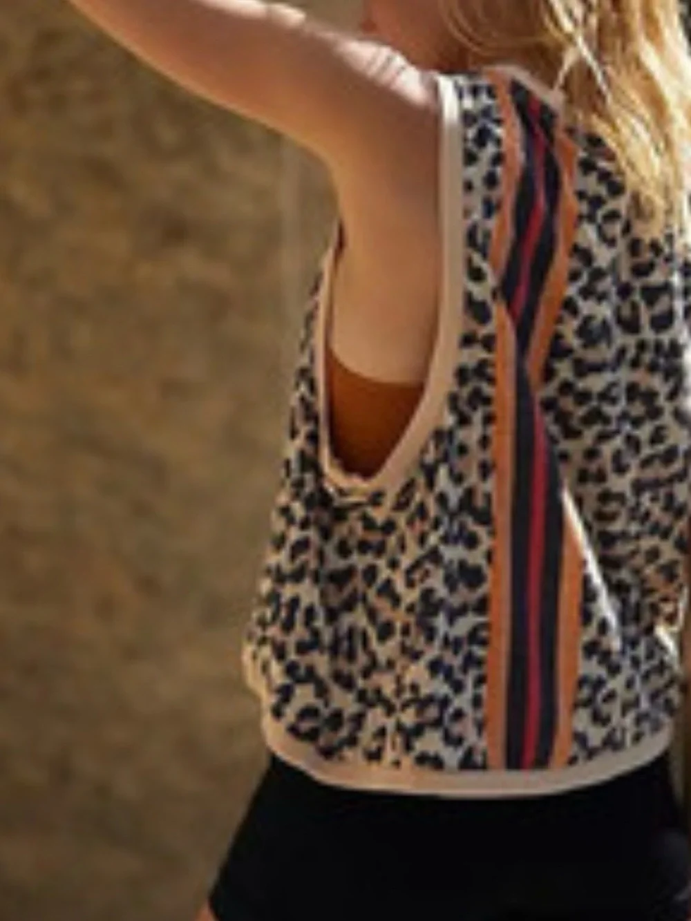 Free People Beige Leopard Tank with purple and yellow  Stripe